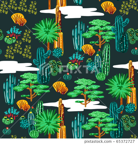 Cactus seamless pattern. Exotic vector background 65372727