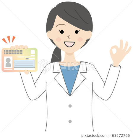 Female doctor with a personal number card, white coat, female doctor 65372766