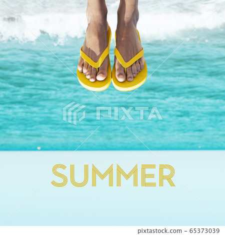 man wearing flip-flops and text summer 65373039