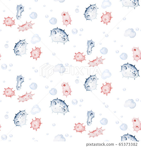 Cute cartoon animal doctor seamless pattern. Background pills, ambulance, mask, bacteria, viruses, coronavirus. Watercolor hand drawn boy and girl doctor set Cute cartoon animal doctor seamless pattern. Background pills, ambulance, mask, bacteria, viruses, coronavirus. Watercolor hand drawn boy and girl doctor set 65373382