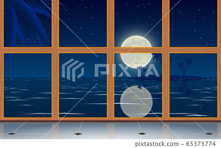 landscape of the beach in the full moon night 65373774