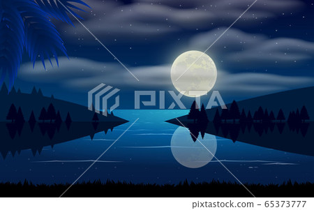 landscape of lagoon in the moon night 65373777