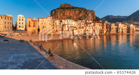 Cefalu at sunset, Sicily, Italy 65374426