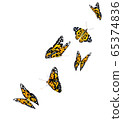 Orange beautiful flying butterflies isolated on transparent background. Monarch butterflies in Motion.3d illustration. 65374836