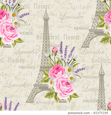 Seamless Floral Pattern With Eiffel Towers On Stock Illustration 65375195 Pixta