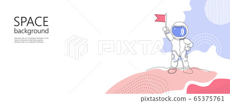 Astronaut with flag in hand. One line drawing. Continuous line. 65375761