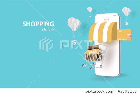 Paper art of smartphone for online shopping Paper art of smartphone for online shopping 65376113