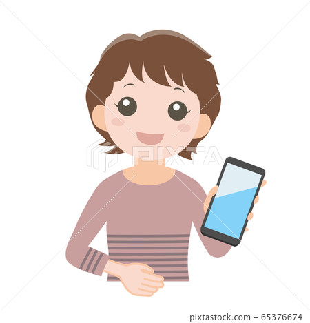 A woman showing a smartphone 65376674