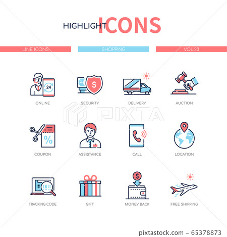 Shopping concept - line design style icons set - Stock Illustration ...