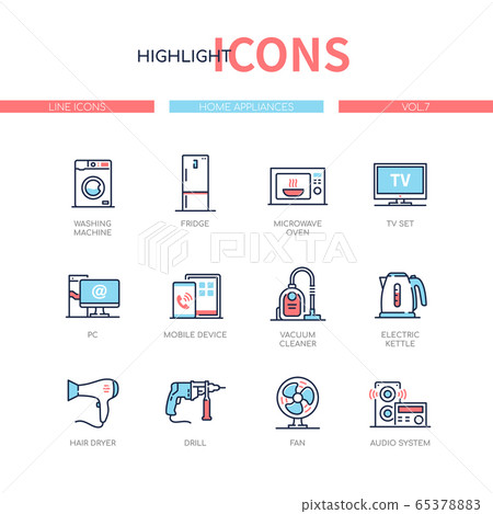 Home appliances - line design style icons set - Stock Illustration ...