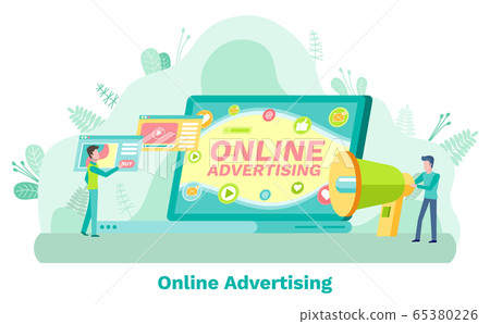 App in Laptop, Online Advertising, Click Vector 65380226