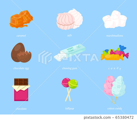 Delicious candies flat vector illustrations set Delicious candies flat vector illustrations set 65380472