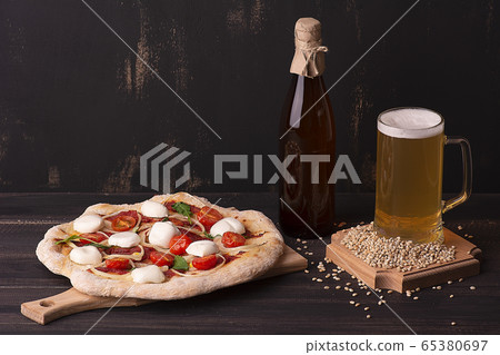 vegetarian pizza with vegetables on roman dough, 65380697