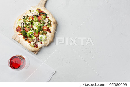 vegetarian pizza with vegetables on roman dough, 65380699