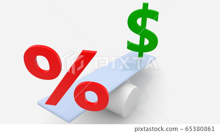 Concept of percentage and dollar sign on seesaw Concept of percentage and dollar sign on seesaw 65380861