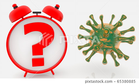 Concept of virus and alarm clock with question mark Concept of virus and alarm clock with question mark 65380885