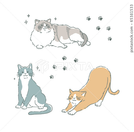 Simple and fashionable cat line art illustration set 65381533