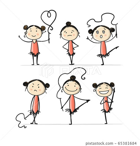 Rhytmic gymnastic. Cute girls, sketch for your design 65381684