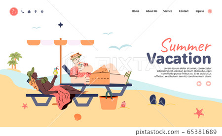 Website banner with people enjoying summer vacation flat vector illustration. 65381689