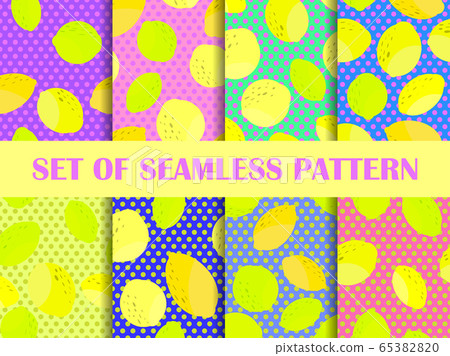Lemon set of seamless pattern. Yellow and green 65382820
