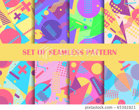 Set of seamless patterns with geometric shapes in 65382821