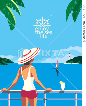 Vacation travel to seaside flat color vector - Stock Illustration ...
