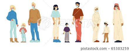 Multinational families children wearing masks set Multinational families children wearing masks set 65383259
