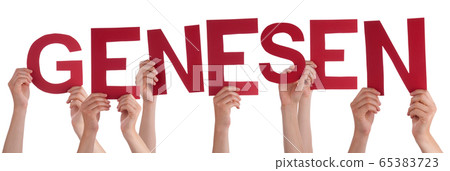 People Hands Holding Word Genesen Means Recovered, 65383723