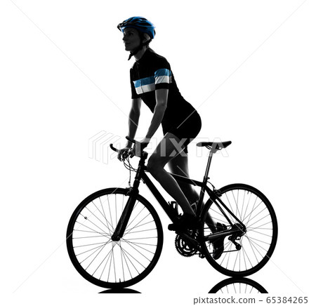 cyclist cycling riding bicycle woman isolated silhouette cyclist cycling riding bicycle woman isolated silhouette 65384265