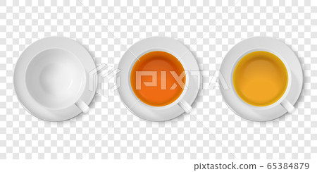Vector 3d Realistic White Porclean, Ceramic Empty Tea Cup, Mug and with Black or Red, Green Tea Closeup Isolated on Transparent Background. Design Template, Clipart. Top View Vector 3d Realistic White Porclean, Ceramic Empty Tea Cup, Mug and with Black or Red, Green Tea Closeup Isolated on Transparent Background. Design Template, Clipart. Top View 65384879