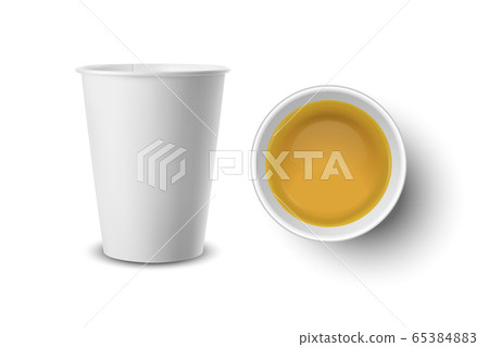 Vector 3d Realistic White Paper or Plastic Disposable Tea Cup with Green Tea Closeup Isolated on White Background. Design Template, Clipart. Front and Top View Vector 3d Realistic White Paper or Plastic Disposable Tea Cup with Green Tea Closeup Isolated on White Background. Design Template, Clipart. Front and Top View 65384883