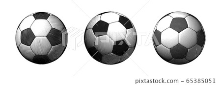 Engraving soccer ball in various view point style 65385051