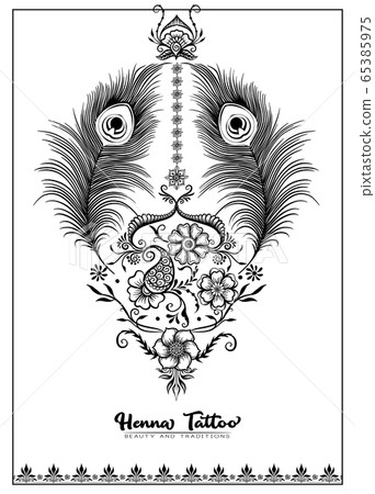 Traditional indian henna tattoo with peacock feather. 65385975