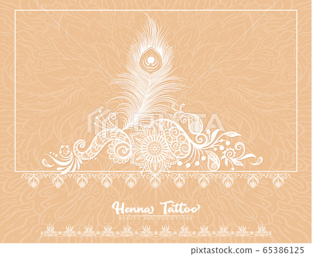Traditional indian henna tattoo with peacock feather. 65386125