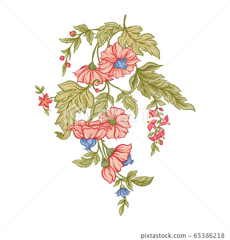 Fantasy flowers in retro, vintage, jacobean embroidery style 65386218