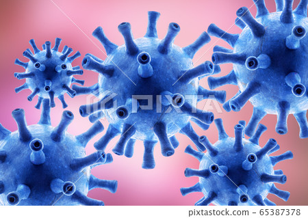 Coronavirus or flu superbug on pink background, 3d 65387378