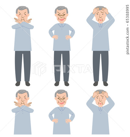 Gesture of x, nasty look, full body vector illustration of grandpa holding his head 65388995