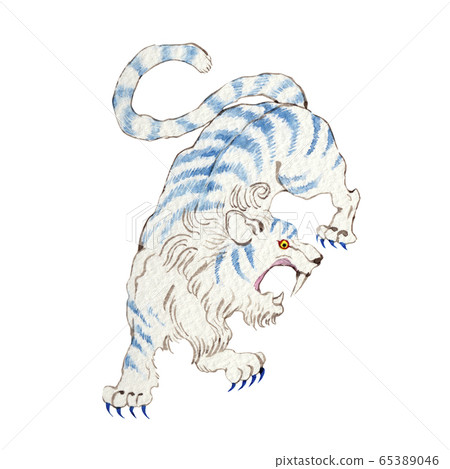 Four gods, four beasts, white tiger, watercolor illustration 65389046