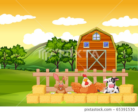 Farm scene with animals and barn on the farm 65391530