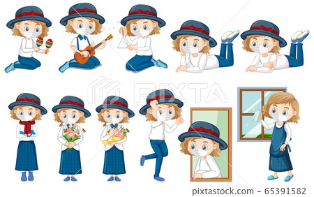 Girl cartoon character wearing mask 65391582