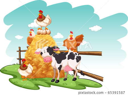Farm scene with farm animals on the farm 65391587