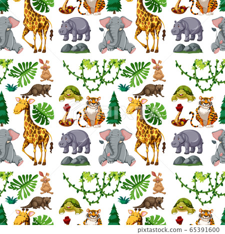 Safari animal seamless pattern with cute animal - Stock Illustration ...