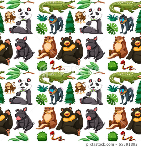 Wild animal and tree seamless pattern Wild animal and tree seamless pattern 65391892