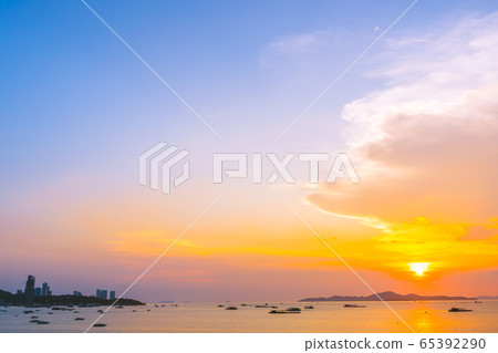 Beautiful landscape of sea ocean around Pattaya city in Thailand at sunset time 65392290