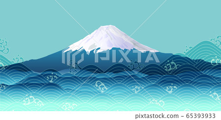 富士山海浪背景 插圖素材 圖庫