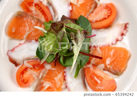Octopus and salmon carpaccio Octopus and salmon carpaccio 65394242