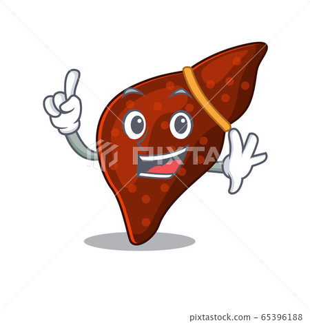 Human cirrhosis liver mascot character design with one finger gesture 65396188