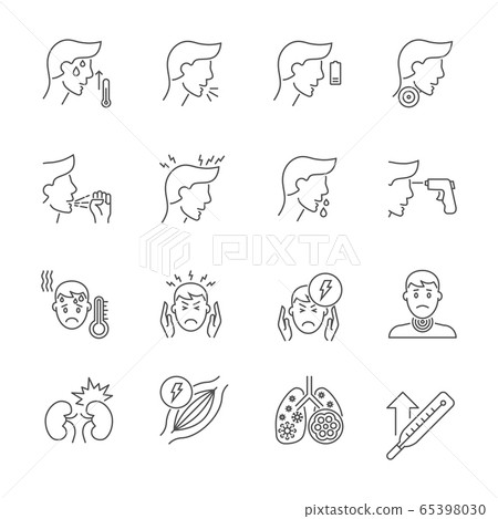 Coronavirus symptoms thin line vector icons set. - Stock Illustration ...