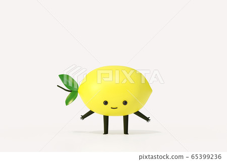 Lemon 3d cartoon character ,3d illustration render on white background	 65399236