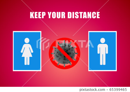 Woman and Man icons of toilet signs standing and keeping distance to reduce inflection risk and protect corona virus disease. 65399465
